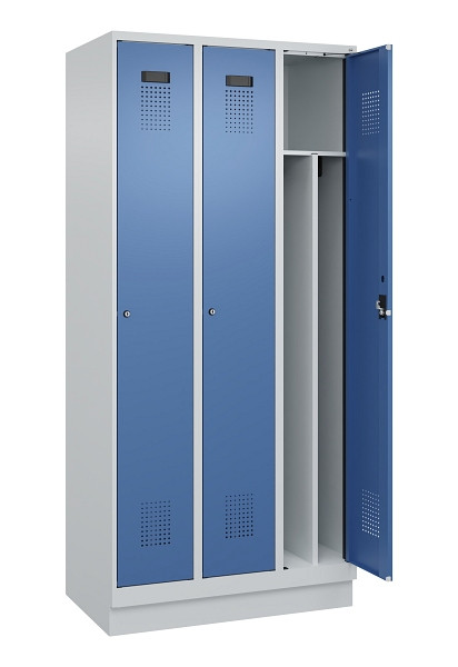 C+P Spind Evolo PLUS, mit Sockel, 3 Abteile, 1950x900x500mm, 7035/5023, Verschluss Zylinderschloss, 049020-30F S10035