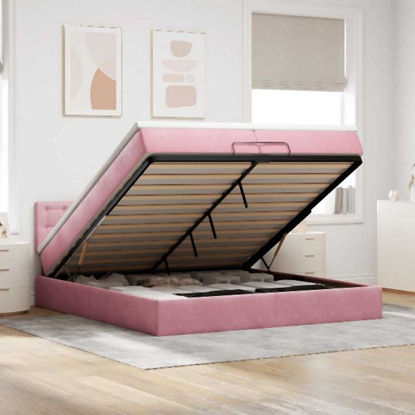 vidaXL Ottoman-Bett mit Matratze Rosa 200x200 cm Samt, 3311944