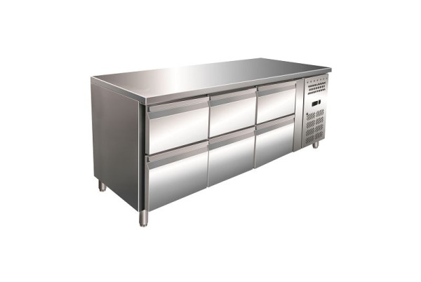 Gastro-Inox Edelstahl GN Kühltisch mit 6 Schubladen, Umluftkühlung, 202.239