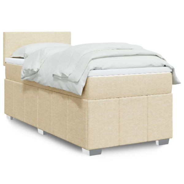 vidaXL Boxspringbett mit Matratze Creme 90x190 cm Stoff, 3286921