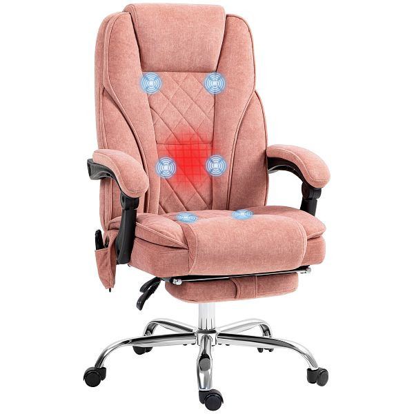 Vinsetto Ergonomischer Bürostuhl mit Massagefunktion, Fußstütze, drehbar, rollbar, Pink, 921-683V91PK