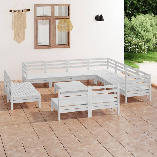vidaXL 12-teilig Garten-Lounge-Set Massivholz Kiefer Weiß, 3083160