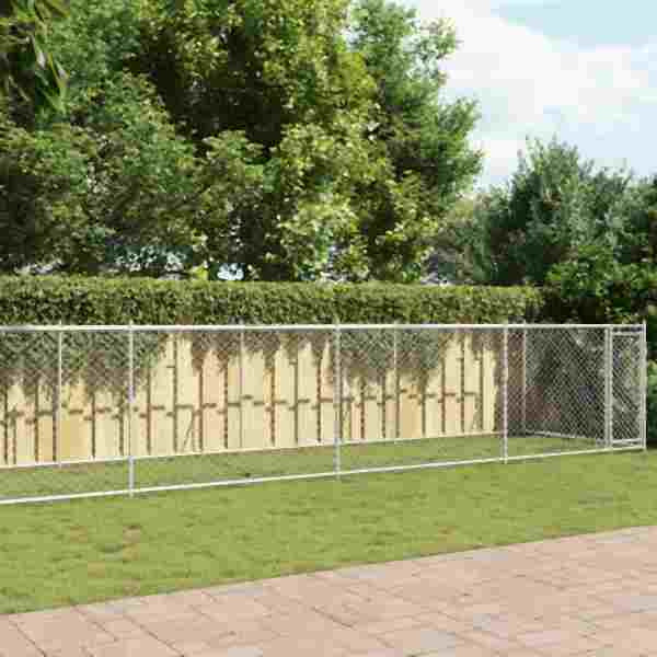 vidaXL Hundezwinger mit Tür Grau 10x2x1,5 m Verzinkter Stahl, 3209581