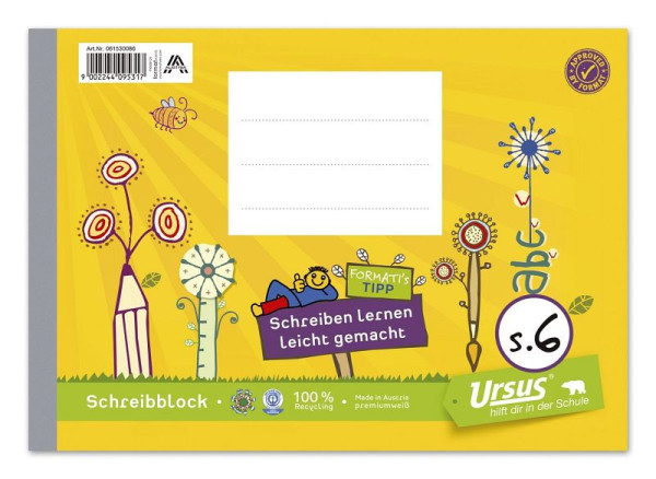 URSUS Formati Schreibblock S.6 - A5 quer 48 Blatt 80g/qm 6/6/6mm liniert, 061530086