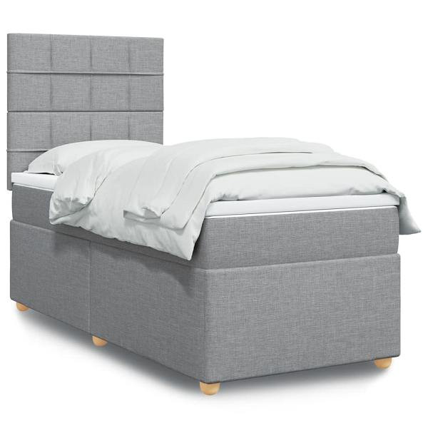 vidaXL Boxspringbett mit Matratze Hellgrau 90x200 cm Stoff, 3291163