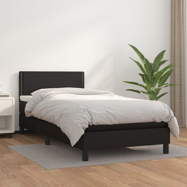 vidaXL Boxspringbett mit Matratze Schwarz 100x200 cm Kunstleder, 3141047