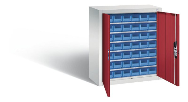 C+P Magazinschrank Serie 13, H830xB700xT300mm, Farbe: Lichtgrau / Rubinrot, Muldengriff, 134013-21 S10050