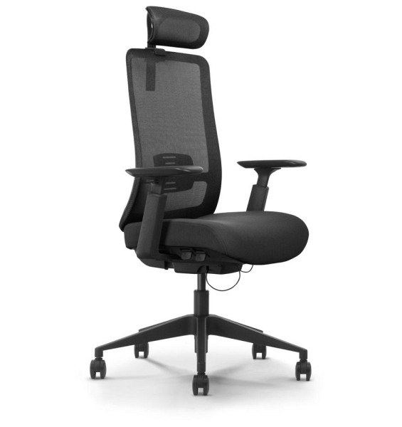 Deskin Bürostuhl ACILIA inklusive Kopfstütze, Schwarz, 740 x 740 x 1150 mm, 348466