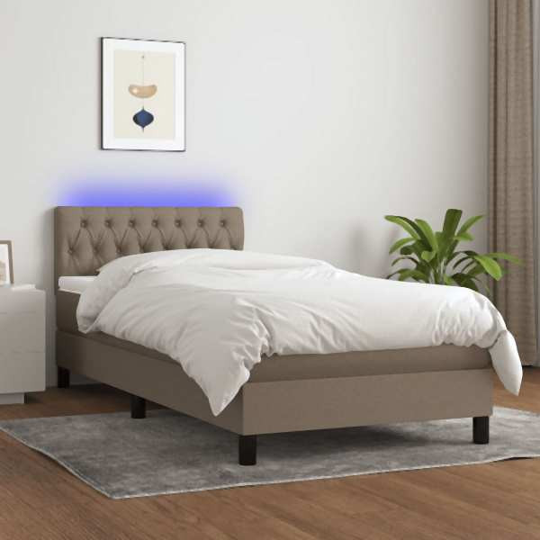 vidaXL Boxspringbett mit Matratze & LED Taupe 90x200 cm Stoff, 3133369