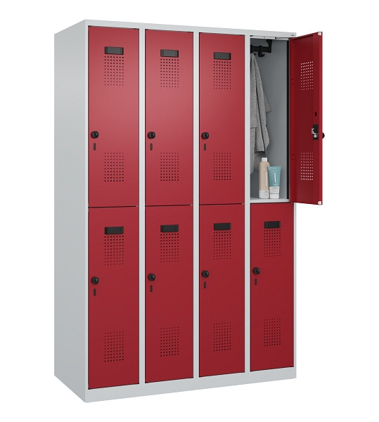 C+P Doppelstöckiger Spind Evolo PLUS, 8 Fächer, 1850x1200x500mm, 7035/3003, Drehriegel, 049300-40 S10004