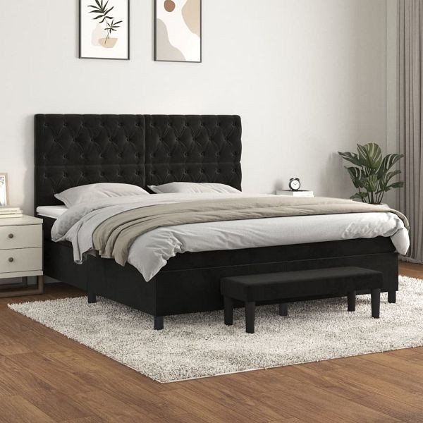 vidaXL Boxspringbett mit Matratze Schwarz 160x200 cm Samt, 3138033
