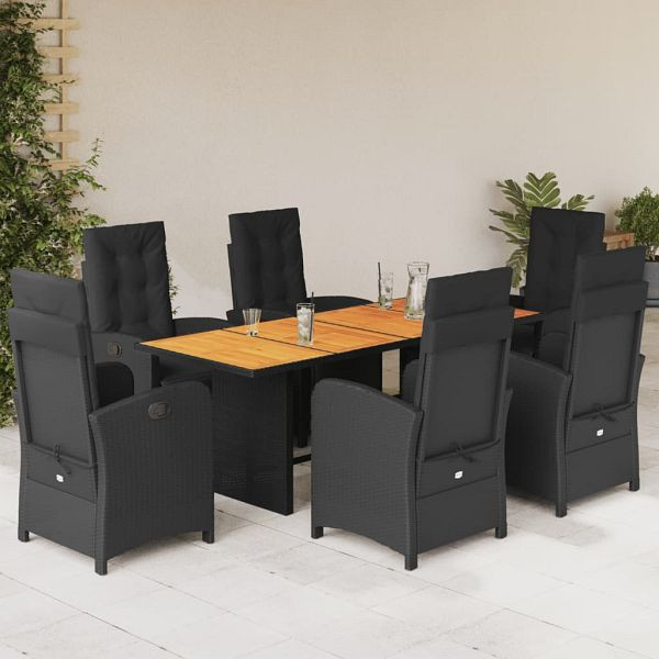 vidaXL 7-teilig Garten-Essgruppe mit Kissen Schwarz Poly Rattan, 3212504