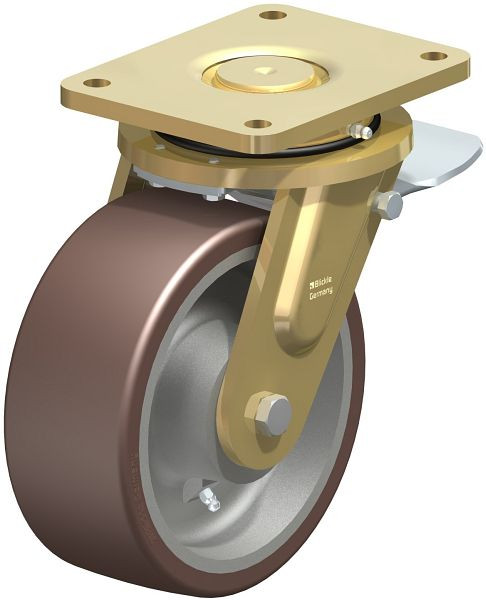 Blickle LS-GB 202K-ST Stahlgeschweißte Schwerlast-Lenkrolle, schwere Drehkranz-Ausführung mit Feststeller, Blickle Besthane®, Braun, 742331