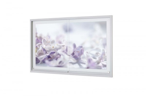 APH ELEGANZ Plakatvitrine mit Schiebetüren, rollengelagert, eckig, 2210 x 1000 x 45 mm, IPER-019