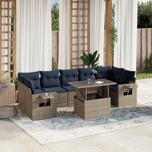vidaXL 8-teiliges Gartensofa-Set mit Kissen, grau, Polyrattan, 3267781