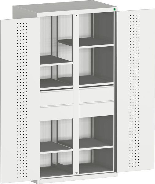 bott cubio Flügeltürschrank bestückt Trennwand, 4 Schubladen, 6 Fachböden BxTxH: 1050 x 650 x 2000 mm, RAL 7035, 40021209.16V