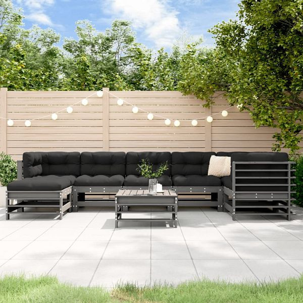 vidaXL 8-teilig Garten-Lounge-Set mit Kissen Grau Massivholz, 3185859