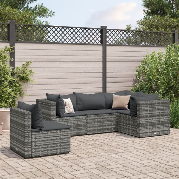 vidaXL 5-teilig Garten-Lounge-Set mit Kissen Grau Poly Rattan, 3308154