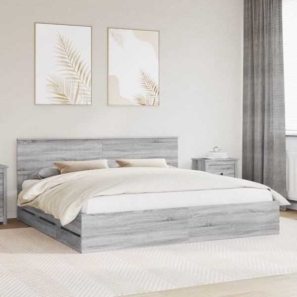 vidaXL Bettrahmen Graues Sonoma 200 x 200 cm Ingenieurs Holz, 3410677