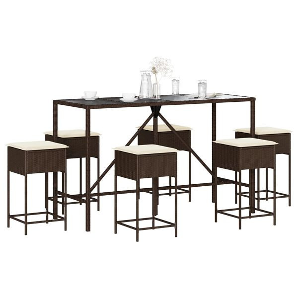 vidaXL 7-tlg. Gartenbar-Set mit Kissen Braun Poly Rattan, 3261470