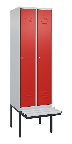 C+P Umkleidespind Classic PLUS, 2 Abteile, 2120x600x815mm, 7035/3020, Zylinderschlösser, 3 Doppel-Haken, 0800407-20 S10018