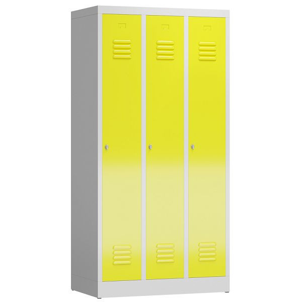Lüllmann ClassiX Garderobenschrank, 3 Abteile, 1800 x 870 x 500 mm, lichtgrau/zinkgelb, X-510136