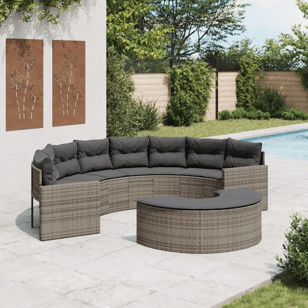 vidaXL 2-teilig Garten-Sofagarnitur Halbrund Grau Poly Rattan, 3262062