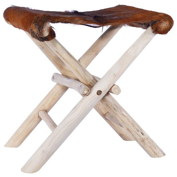 vidaXL Klapphocker Echtleder und Massivholz Teak, 288815