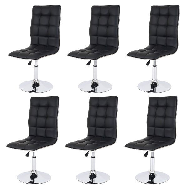 Mendler 6er-Set Esszimmerstuhl HWC-C41, Stuhl Küchenstuhl, höhenverstellbar drehbar, Kunstleder FSC, schwarz, 36834+36834+36834
