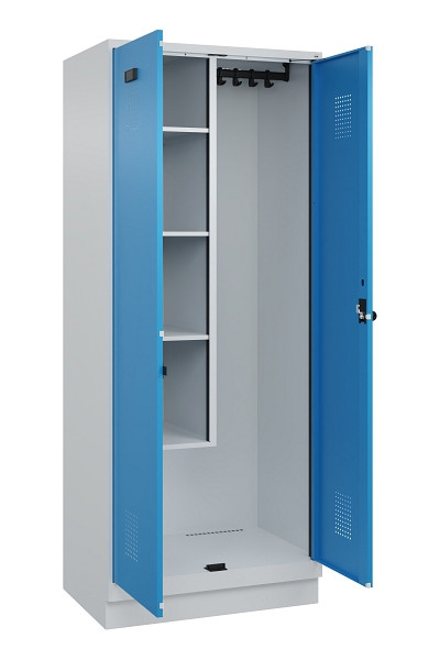 C+P Putzmittel-Spind Evolo PLUS, mit Sockel, 2 Abteile, 1950x800x500mm, 7035/501, Frontfarbe RAL 5012 Lichtblau, Drehriegel, 049120-02 S10007