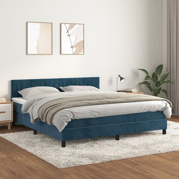 vidaXL Boxspringbett mit Matratze Dunkelblau 180x200 cm Samt, 3141441