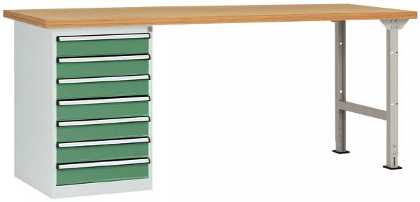 Manuflex Werkbanksystem COMBI Modell 6 mit massiver Bucheplatte, BxTxH = 2000 x 700 x 840 mm, Resedagrün, WC5121.6011