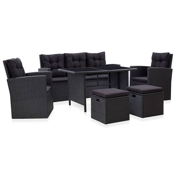 vidaXL 6-teilig Garten-Lounge-Set mit Kissen Poly Rattan Schwarz, 46094