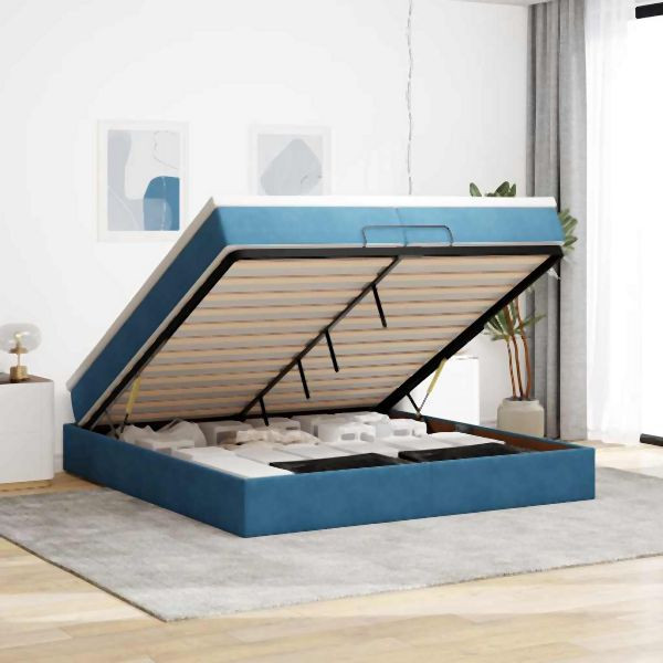 vidaXL Ottoman-Bett mit Matratzen Dunkelblau 200x200 cm Samt, 3311211