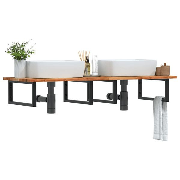 vidaXL Waschbeckenregal Wandmontage Stahl und Akazienholz, 3302837