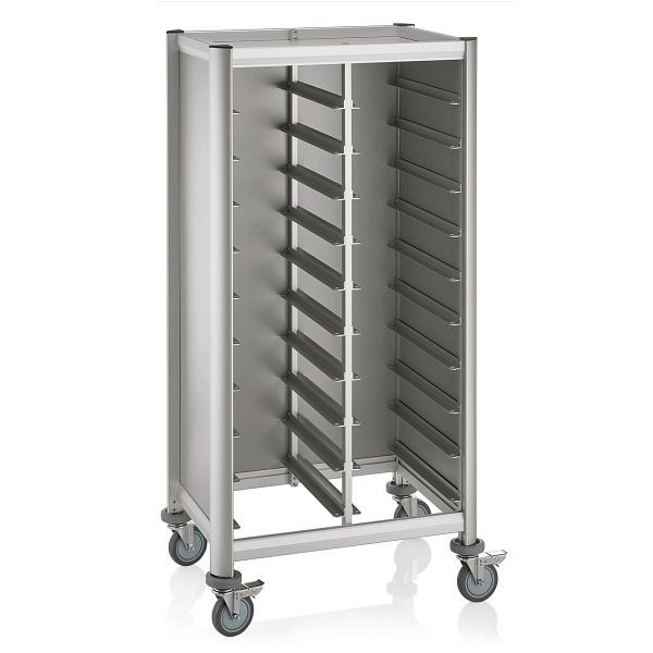 WAS Trolley Mensa Tablettwagen für 2 x 10 Tabletts, 60,5 x 80 x 160 cm, Alu-Profile/MDF, 1955253