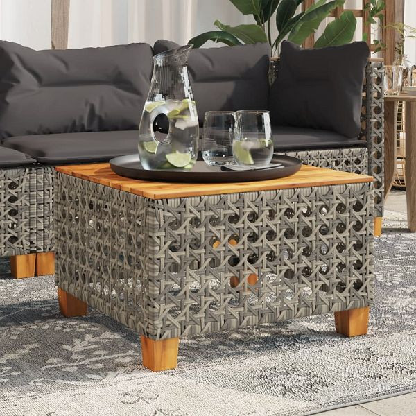 vidaXL Gartentisch Grau 55x55x36 cm Poly Rattan Akazienholz, 365930