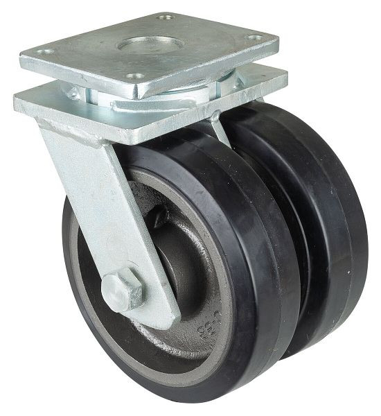 BS Rollen Schwerlastdoppelrolle, Rad-Breite 2x75 mm, Rad-Ø 250 mm, Tragfähigkeit 1500 kg, Elastik-Reifen schwarz, Radkörper Guss, Kugellager, S100.B81.250