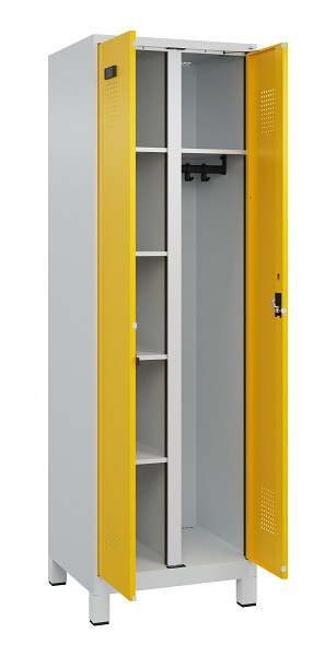C+P Wäsche-/Garderobenspind Evolo PLUS, mit Füßen, 2 Abteile, 1950x600x500mm, 7, Frontfarbe RAL 1023 Verkehrsgelb, Zylinderschloss, 049610-20 S10028