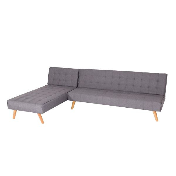 Mendler Ecksofa HWC-K38, Sofa Klappsofa, Liegefläche links/rechts, Stoff/Textil Massivholz, hellgrau, 89785+89786