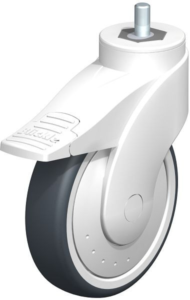 Blickle LWKE-TPA 126K-FI-ELS-FK-GS10 Kunststoff-Lenkrolle WAVE mit Gewindestift & Feststeller, Thermoplastisches Gummi-Elastomer, Grau, 743432