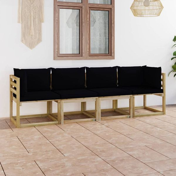 vidaXL Gartensofa 4-Sitzer mit Kissen in Schwarz, 3065149