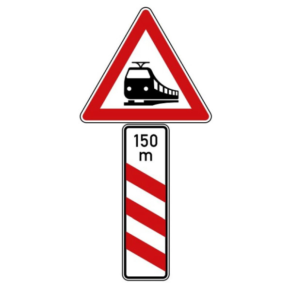 Stein HGS Bahnübergang mit dreistreifiger, 900 mm /Flachform/3mm/RA1, mit Entfernungsangabe (Aufstellung links), 156-21-213