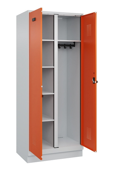 C+P Wäsche-/Garderobenspind Evolo PLUS, mit Sockel, 2 Abteile, 1950x800x500mm, 7, Frontfarbe RAL 2004 Reinorange, Drehriegel, 049620-22 S10002