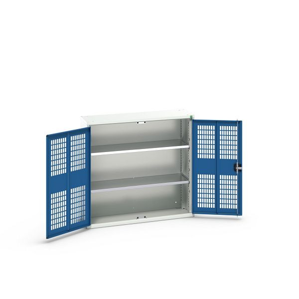 bott verso Flügeltürschrank mit Belüftung, mit 2 Fachböden, BxTxH: 1050 x 350 x 1000 mm, Lichtgrau / Enzianblau, 16926752.11