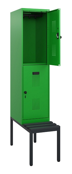 C+P Doppelstöckiger Spind Evolo PLUS, Bank, 2 Fächer, 1950x400x815mm, 6037/6037, Drehriegel, Sitzfläche Kunststoff, Sitzbank, 0493505-12 S10133