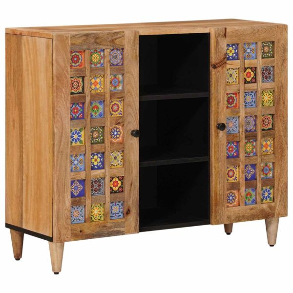 vidaXL Sideboard mit Regal Natur 90 x 33,5 x 75 cm Massivholz Mango, 4018288