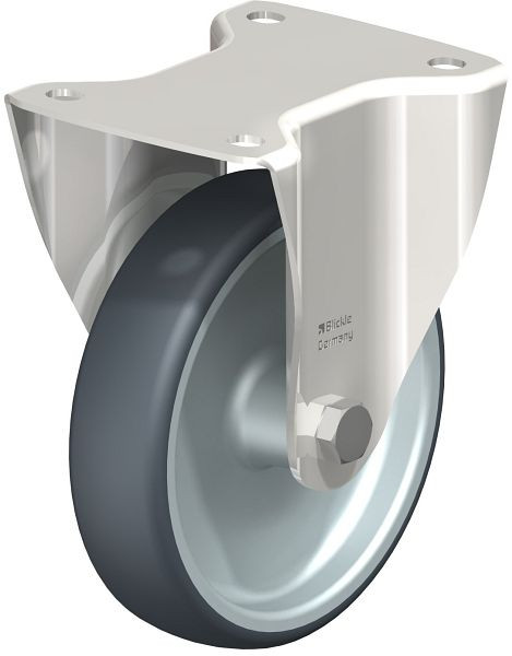 Blickle BX-TPA 160G Edelstahl-Bockrolle mit Anschraubplatte, Thermoplastisches Gummi-Elastomer, Grau, 754287