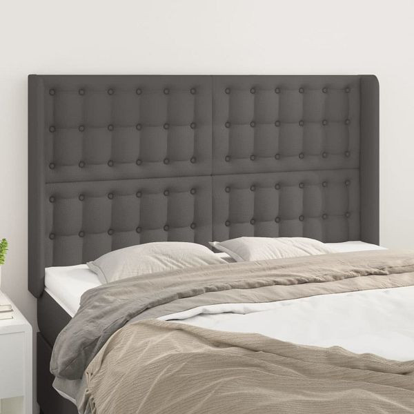 vidaXL Kopfteil mit Ohren Grau 147x16x118/128 cm Kunstleder, 3119674