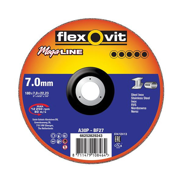 Flexovit MEGA-LINE Inox Schruppscheibe, A 30 P-BF27 HP MEGA-LINE, Durchmesser: 180 mm, VE: 10 Stück, 66252829243